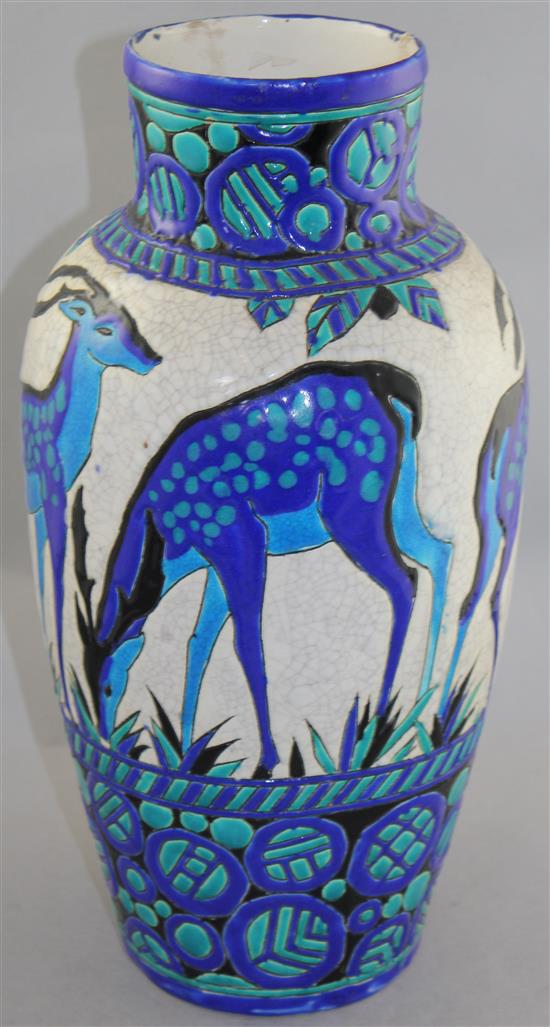 A large Boch Freres Art Deco Biches Bleues vase, attributed to Charles Catteau, 40cm